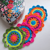 ultra bright neon crochet mandala flower coasters