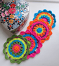 ultra bright neon crochet mandala flower coasters