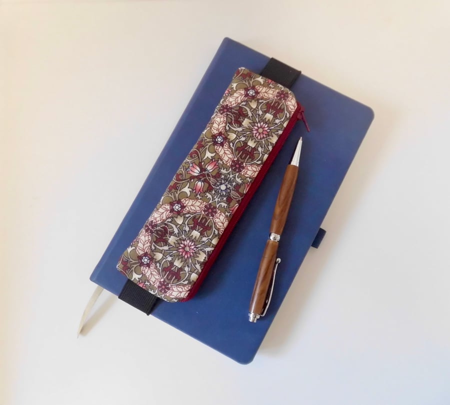 SOLD Elasticated pencil case for cover of book diary journal William Morris fa