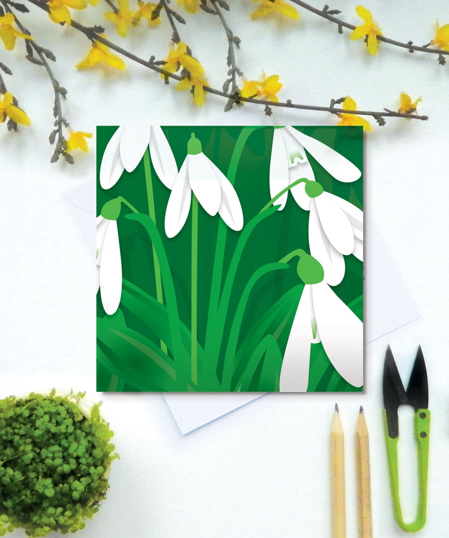 Snowdrops Card - Spring, birthday, for gardeners