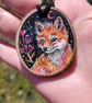 Hand Painted Fox Wood Slice Necklace, Rustic Woodland Amulet Pendant, Nature Spi