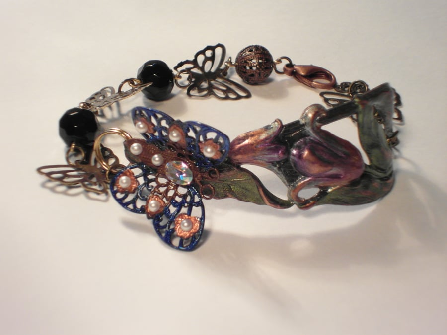 Lily flower and butterfly bracelet