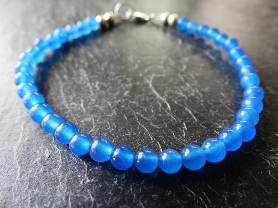 4mm chalcedony beaded gemstone bracelet with sterling silver findings and clasp