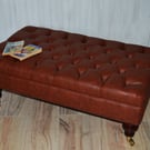 Chesterfield Design Deep Button Footstool in Dark Chestnut Faux Leather