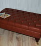 Chesterfield Design Deep Button Footstool in Dark Chestnut Faux Leather