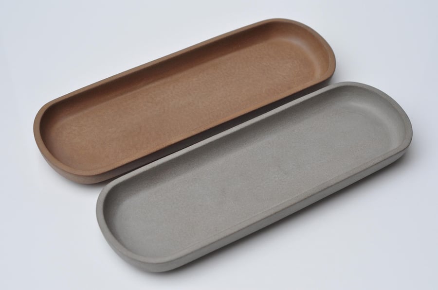 Long Oval Concrete Tray Grey Handmade Tray Decorative Accessory or Cosmetics Tra