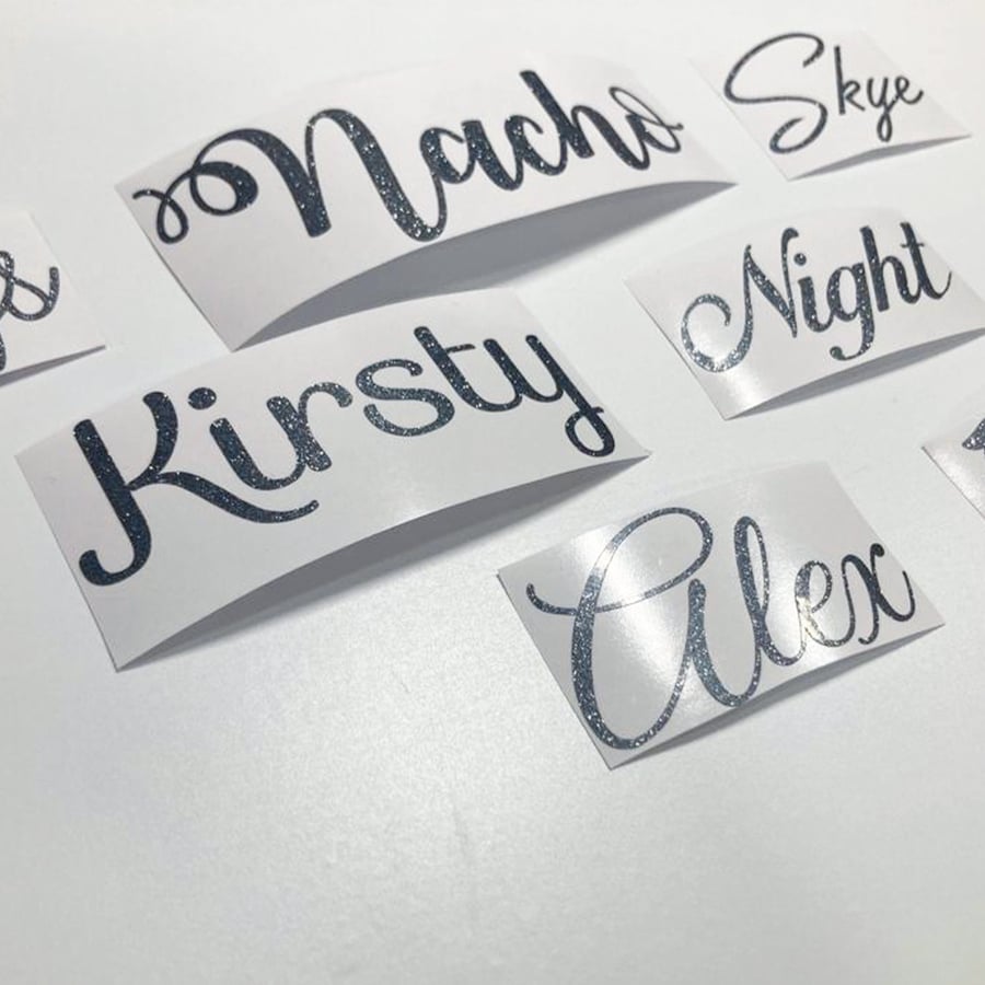 Personalised Graphite Glitter Name Vinyl Wedding Sticker in multiple fonts 