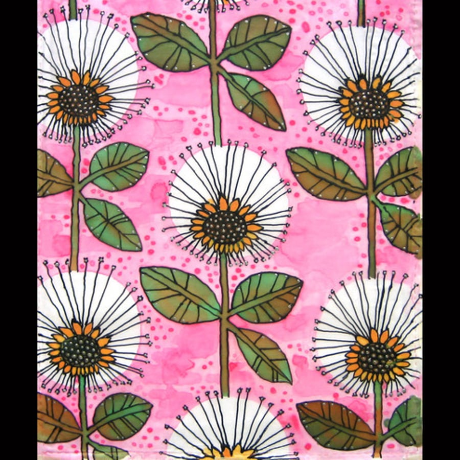 1960s sunflowers on pink background