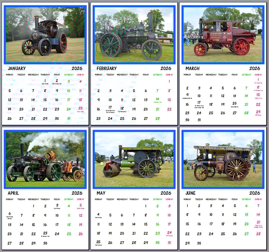 2026 A4 Calendar Traction Steam Engines Themed  