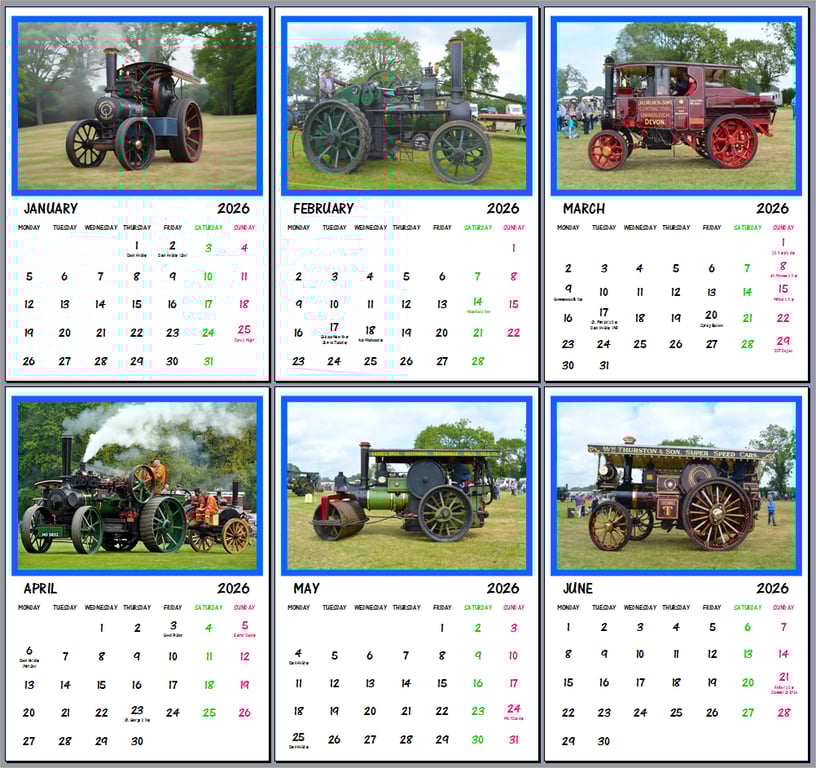 2026 A4 Calendar Traction Steam Engines Themed  