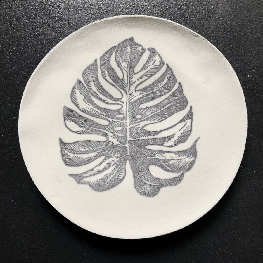 Handmade Cheese Plant Stamped Clay Ring Dish Jewellery Holder Gift