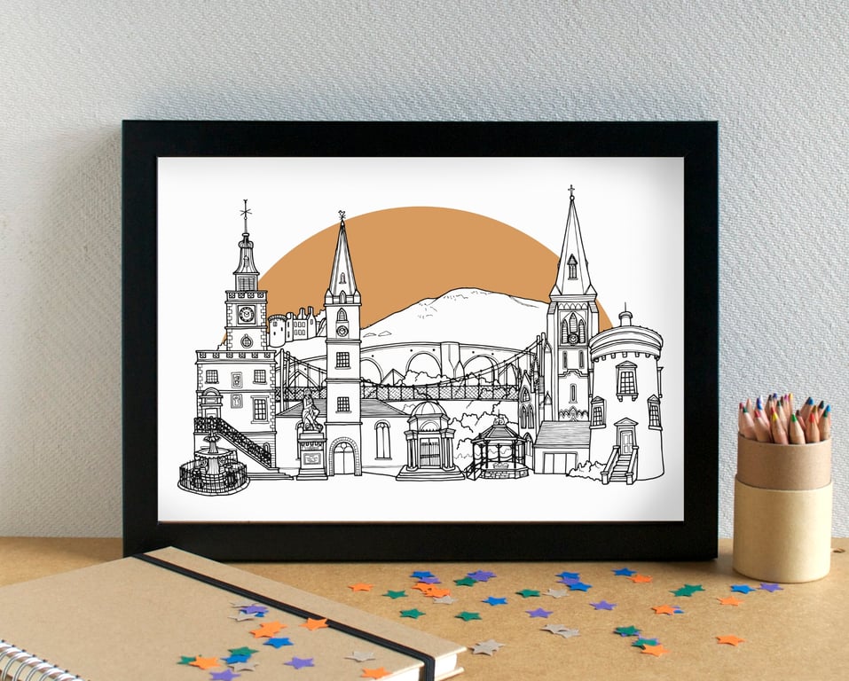 Dumfries Skyline Art Travel Print