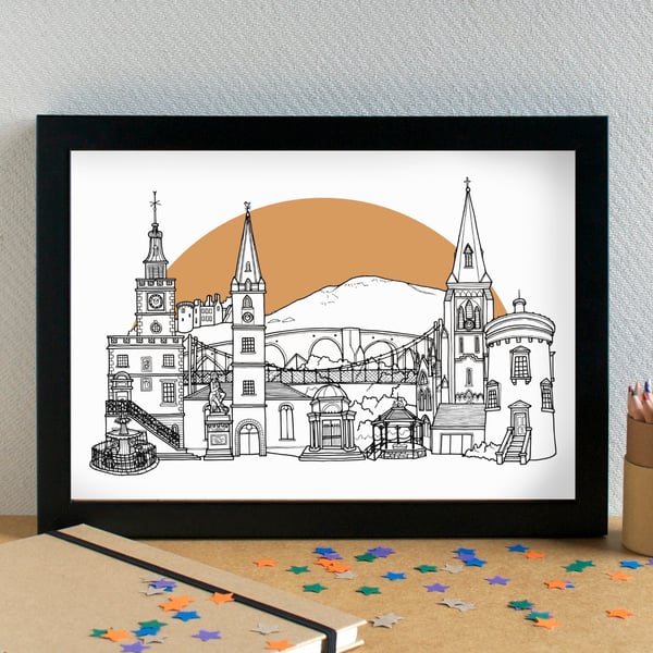 Dumfries Skyline Art Travel Print