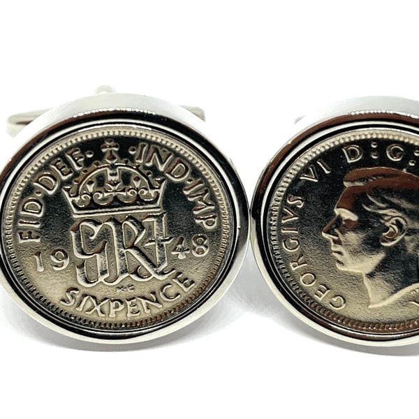 1948 Sixpence Cufflinks 77th birthday. Original sixpence coins Great gift from 