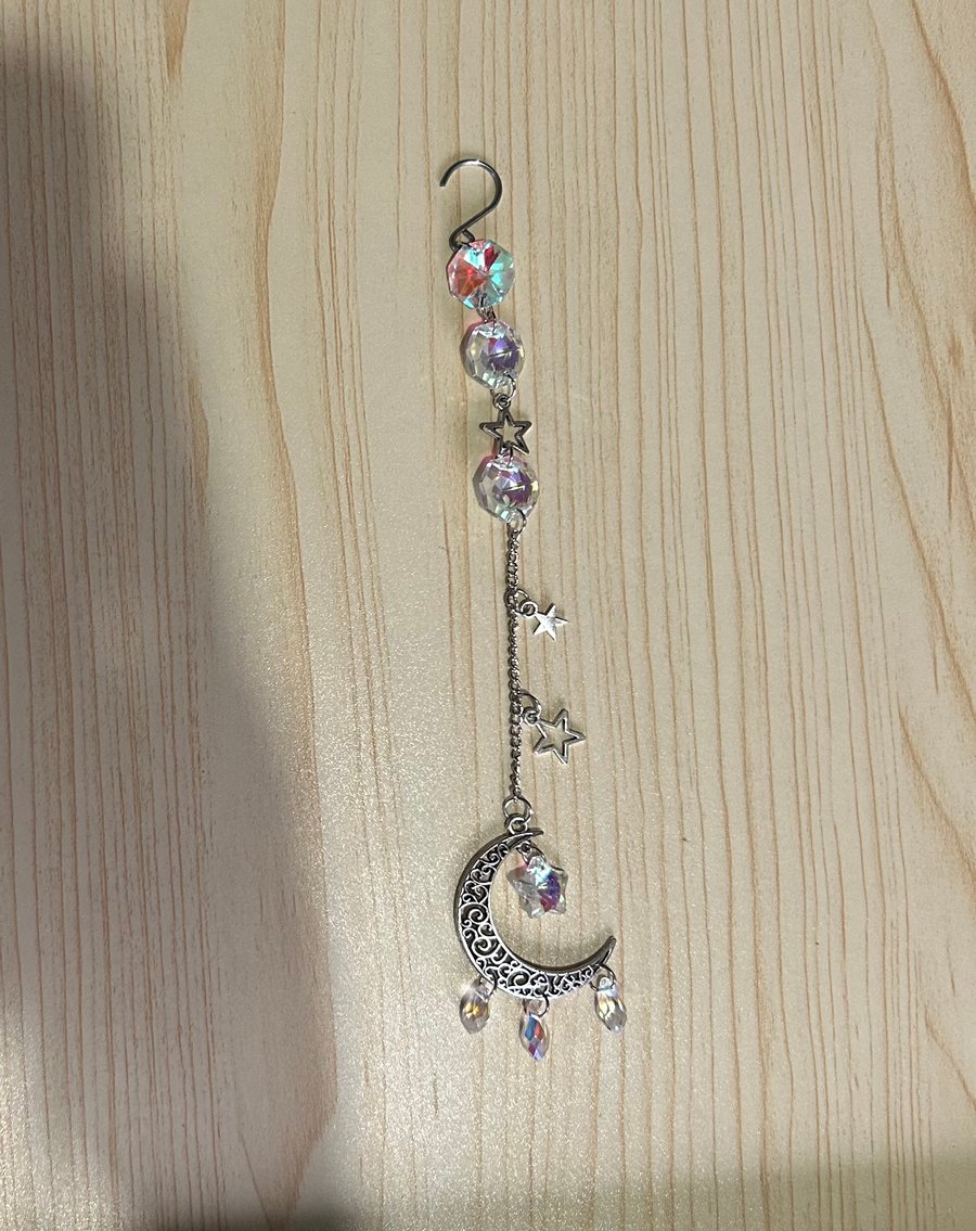 Handmade moon and star suncatcher, hanging decoration 