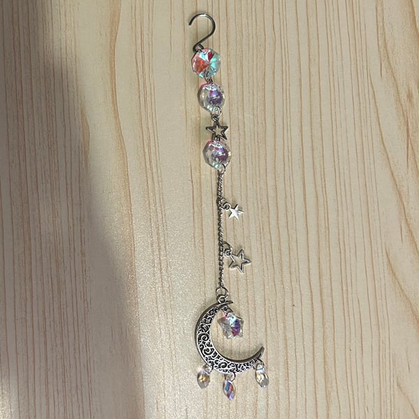 Handmade moon and star suncatcher, hanging decoration 