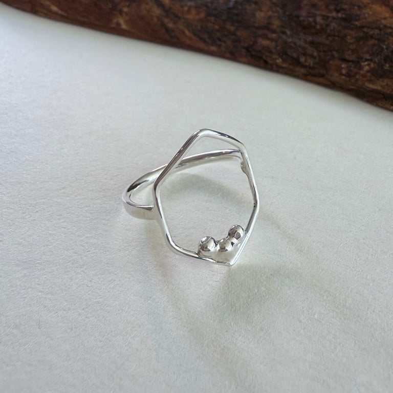 Geometric Silver Hexagon Ring