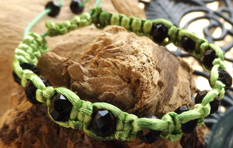 Shamballa green and black crystal macrame bracelet