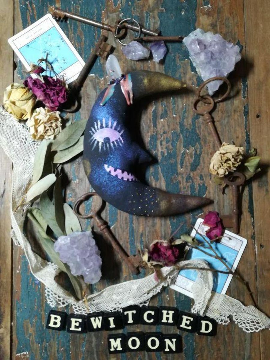 Special textile art wall hanging moon, limited edition, bewitched moons