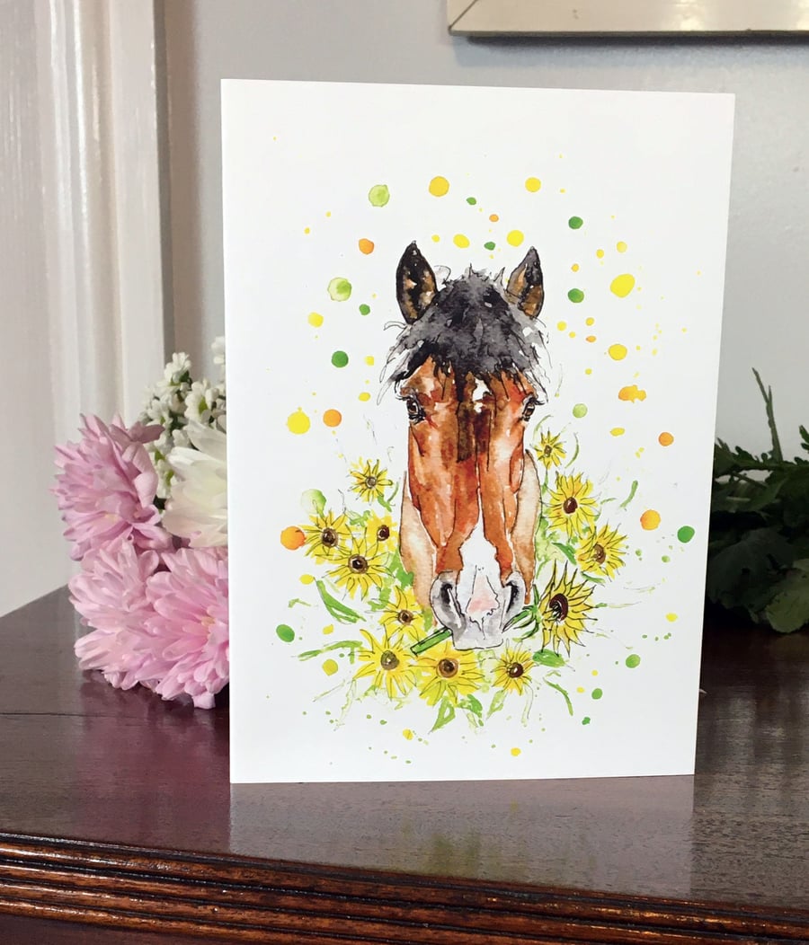 Sunflower Pony Card Greeting Birthday Party Occasion Animal Pony Equestrian New 
