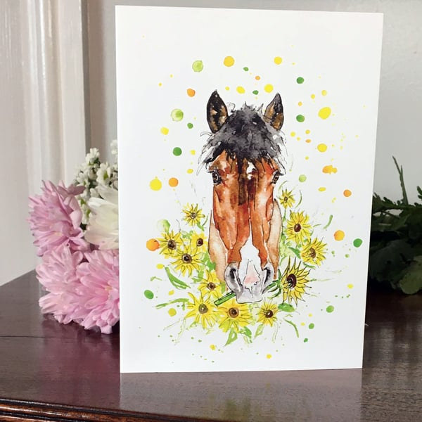 Sunflower Pony Card Greeting Birthday Party Occasion Animal Pony Equestrian New 