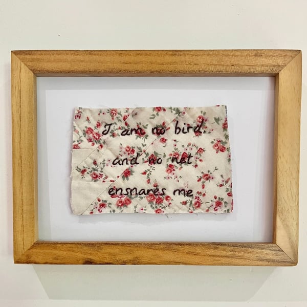 'I am no bird' Hand embroidered vintage quilt art