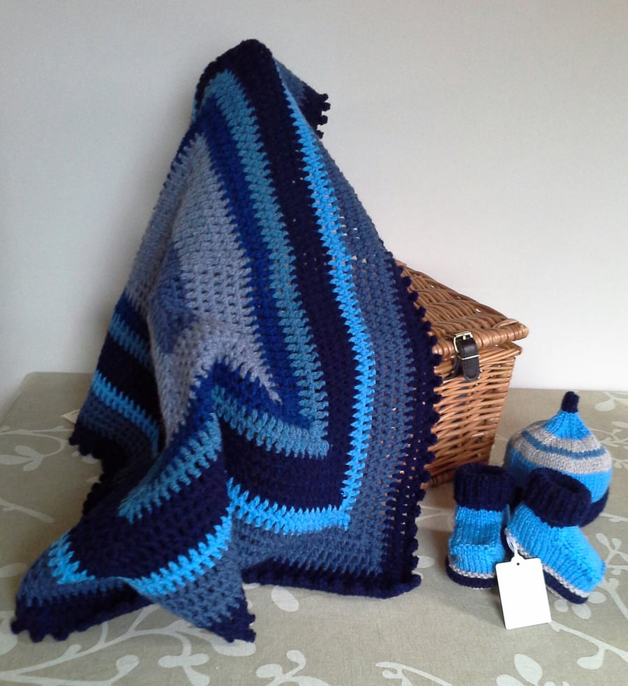 Baby Boy's Aran Gift Set with wool