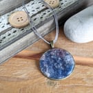 Felted pendant - blue grey, hint of coral in a bronze bezel