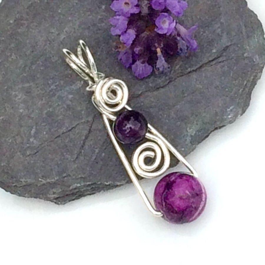 Silver Amethyst and Purple Jasper Pendant