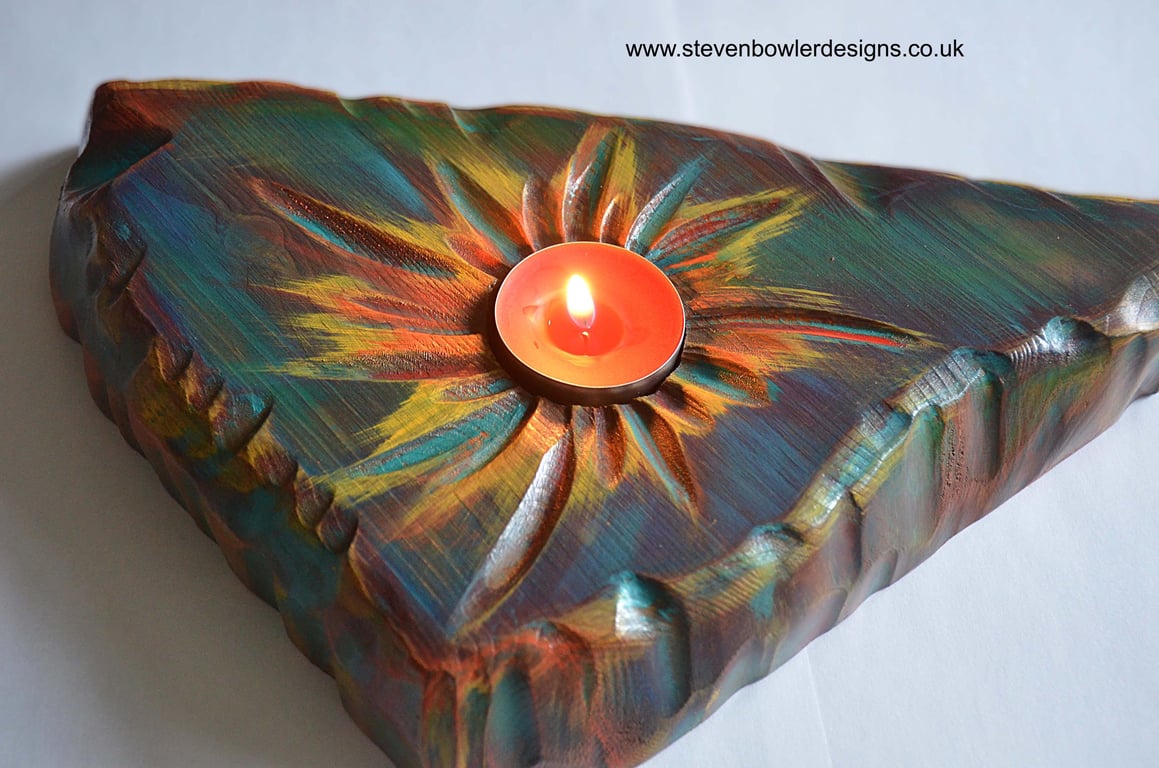 Handmade Wood Tealight Holder Tropical Sunset Coastal Art Centre piece 