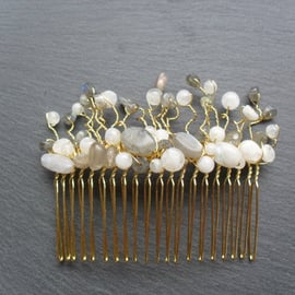 SALE Bridal Labradorite  and Moonstone Hair Comb Fascinator 