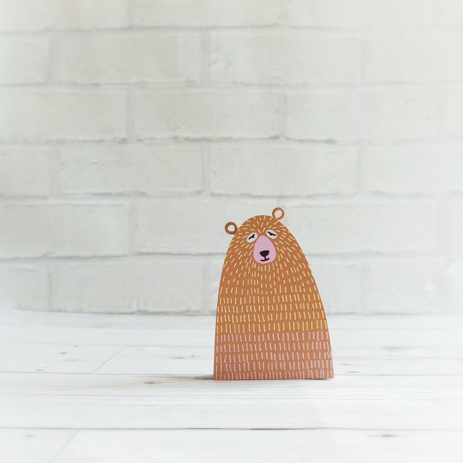 Inquisitive Orange Bear, Handmade Wooden Bear