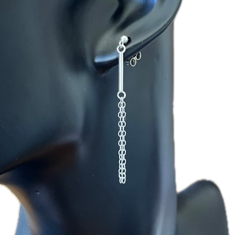 Chain & Bar Drop Earrings - Handmade, Sterling Silver 