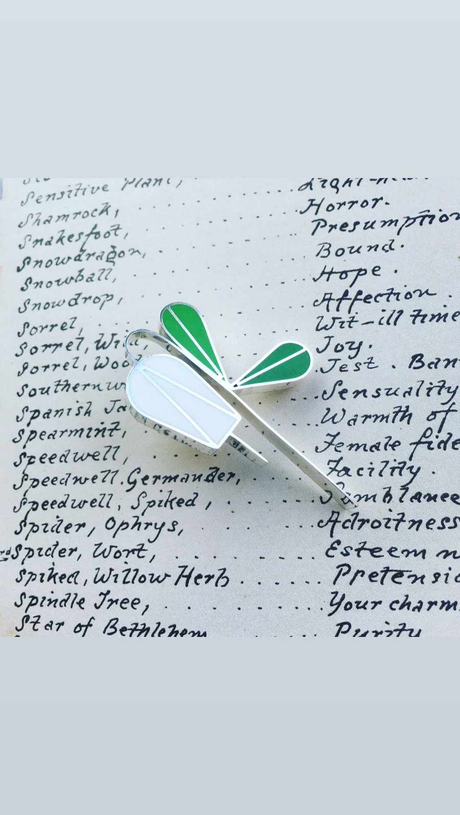 Snowdrop brooch in silver with coloured resin