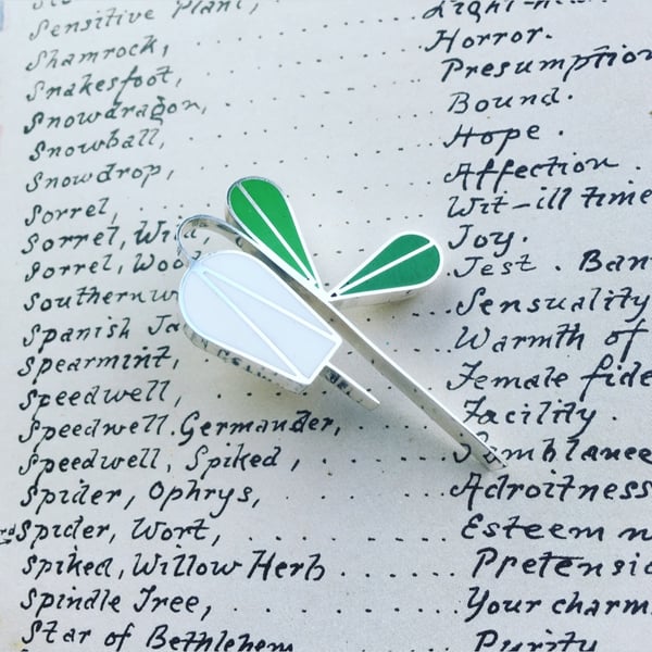 Snowdrop brooch in silver with coloured resin