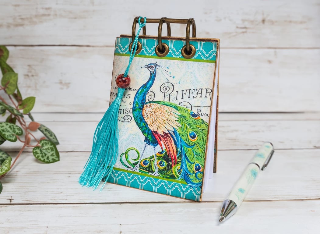 Mother's Day Gift A7 Peacocks Shabby Chic Refillable Wooden Pocket Notepad