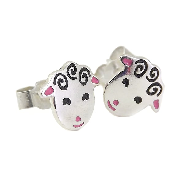 Sheep Stud Earrings, Silver Farm Animal Jewellery, Lamb Gift for Her