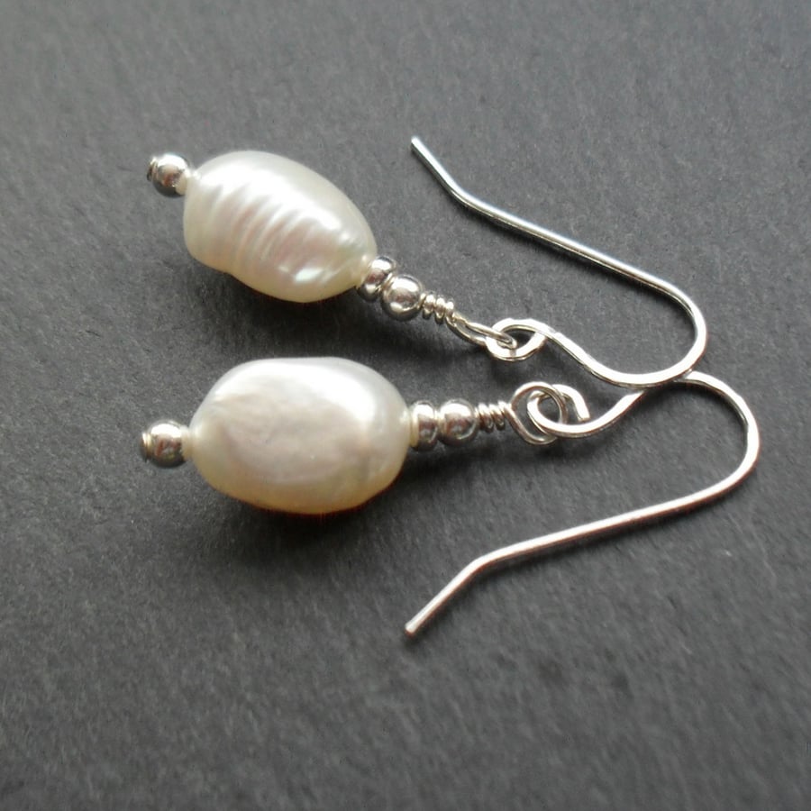 Freshwater Cultured Pearl Sterling Silver Drop Earrings