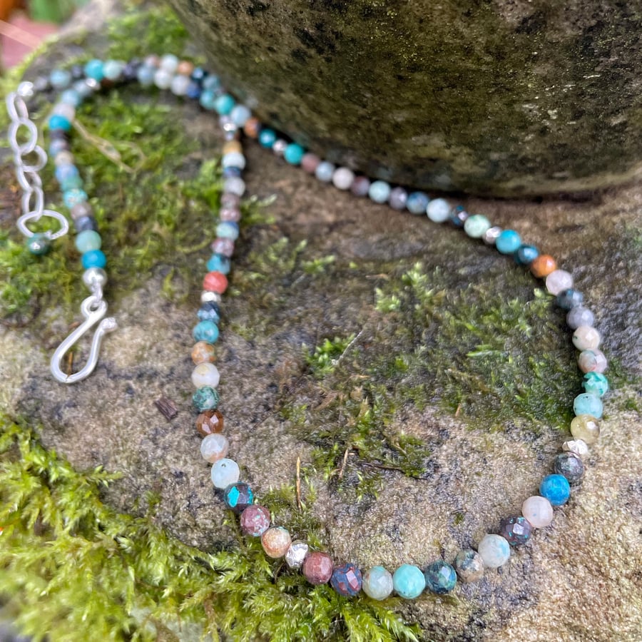 Faceted chrysocolla and silver necklace adjustable length