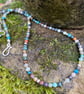 Faceted chrysocolla and silver necklace adjustable length