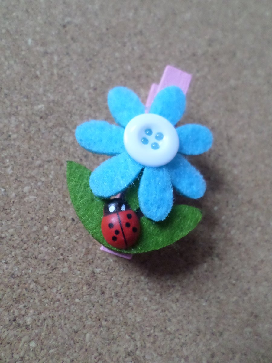 3pcs Set Decorative Peg Clips Memo Holders - 48mm - Blue Flower With Ladybird 