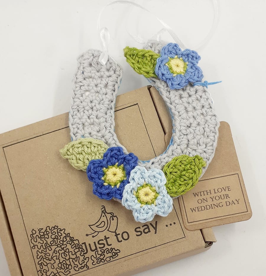 Reserved for Beth. Crochet Horseshoe- Alternative to a Wedding Card