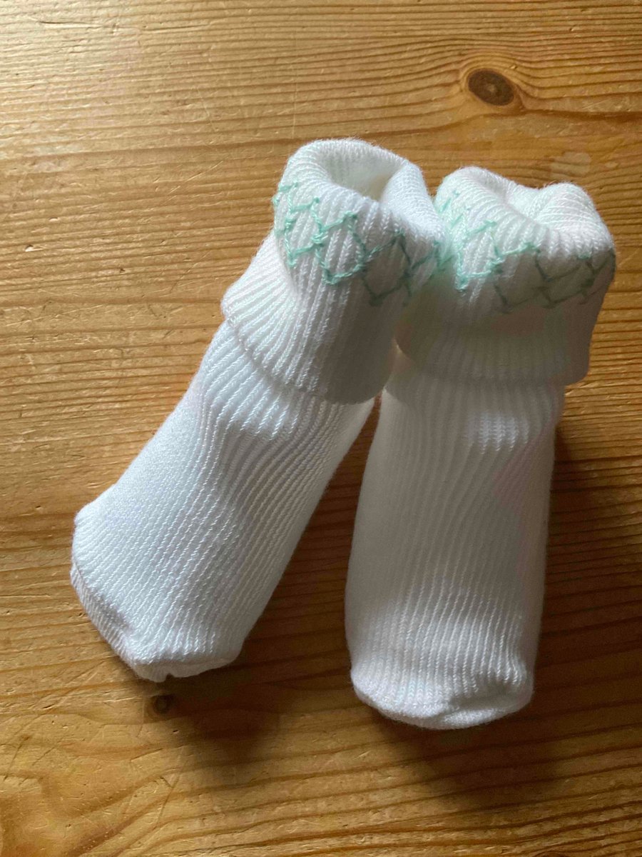 Hand Smocked Baby Socks, Pale Jade Green
