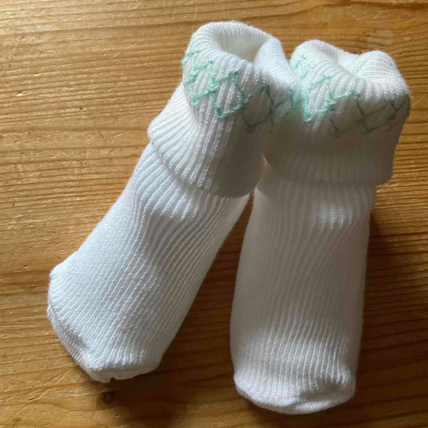 Hand Smocked Baby Socks, Pale Jade Green