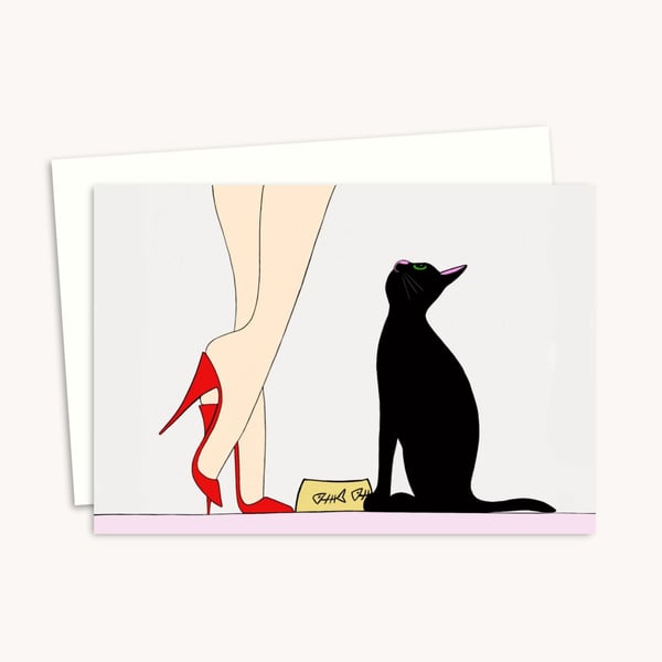 Black Cat Greetings Card - Ideal Birthday Card for a Cat Lover - Blank Inside