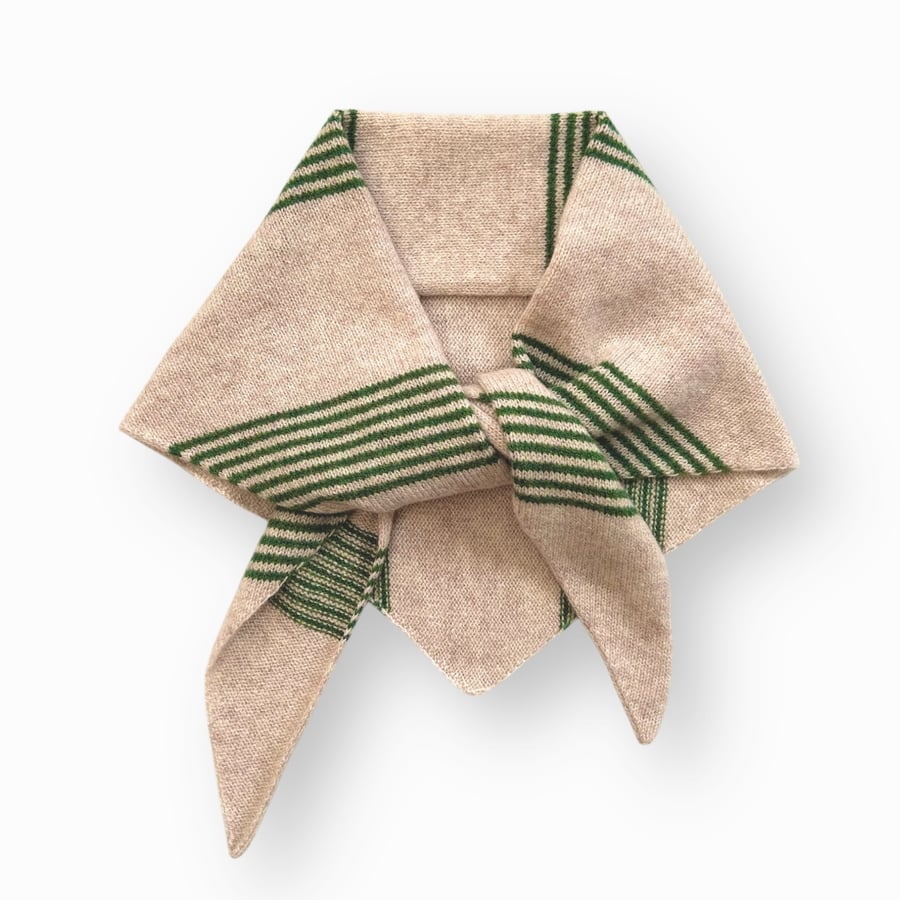 Triangle Scarf Ecru with Green ticking stripe