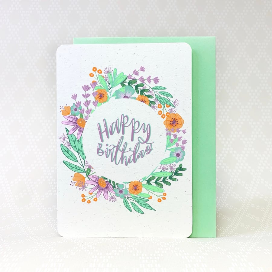 Floral Wreath Happy Birthday card