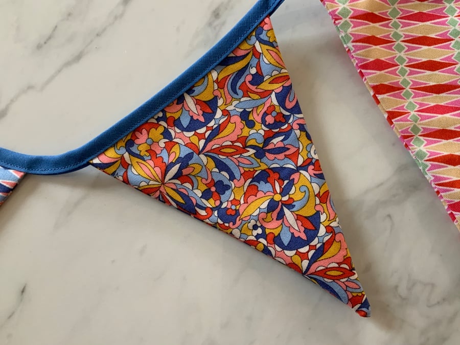 Handmade Liberty Fabrics Bunting – 'Fairground' Nursery Garland (3.5m, 25 Flag