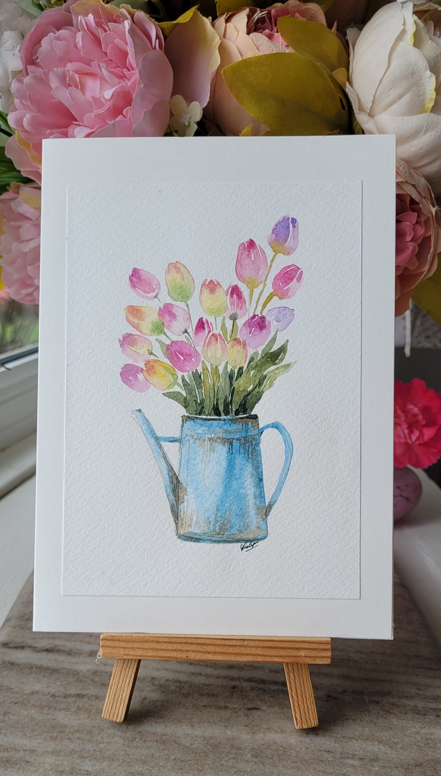 Original watercolor greeting card, tulips , summer, special occasion, Unique