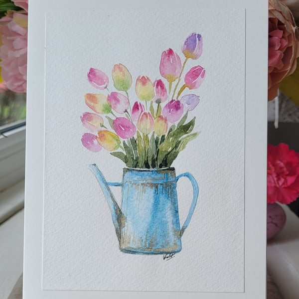 Original watercolor greeting card, tulips , summer, special occasion, Unique